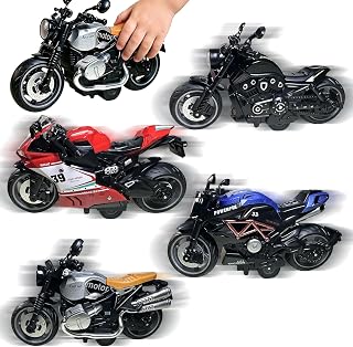 MIHEQIKQI 4 Pcs Pull-Back Motorcycle Toys for Kids, Automatic Drive Motorcycles with Sounds & Lights, 1:12 Scale Die Cast Friction Powered Toy Cars for Kids 3-8 Years, Birthday for Boys Toddler