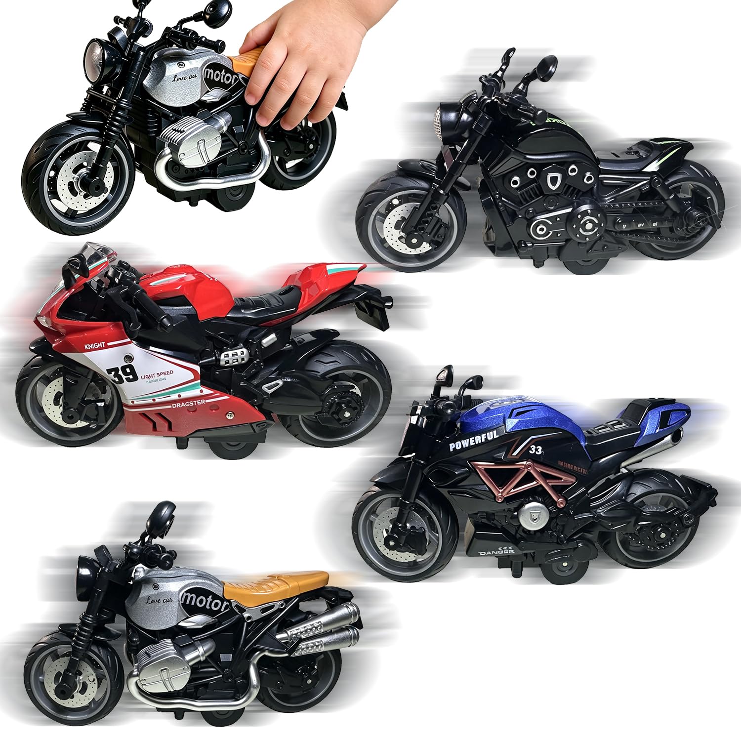 MIHEQIKQI 4 Pcs Pull-Back Motorcycle Toys for Kids, Automatic Drive Motorcycles 
