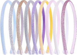 Glitter Headbands Set of 9 - Soft and Shiny Rainbow Headbands for Toddlers, Teens and Women, Non-Slip and Comfortable, 9 Colors