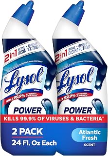 Lysol Toilet Bowl Cleaner Clinging Gel, Power, 24 oz, 2 Pack | Disinfecting, Sanitizing, Deodorizing, Septic Safe, Bleach Free, For Toilet Rings, Limescale, & Hard Water, Bathroom Cleaner