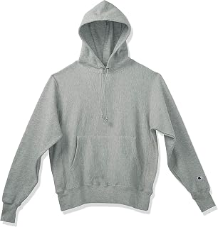 Champion Men's Reverse Weave Pullover, Block Logo Hooded Sweatshirt, Blackout