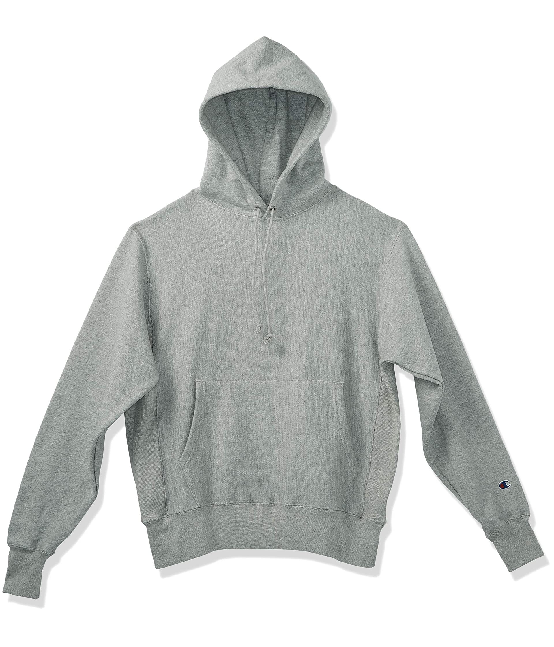 Champion Men's Reverse Weave Pullover, Block Logo Hooded Sweatshirt, Blackout