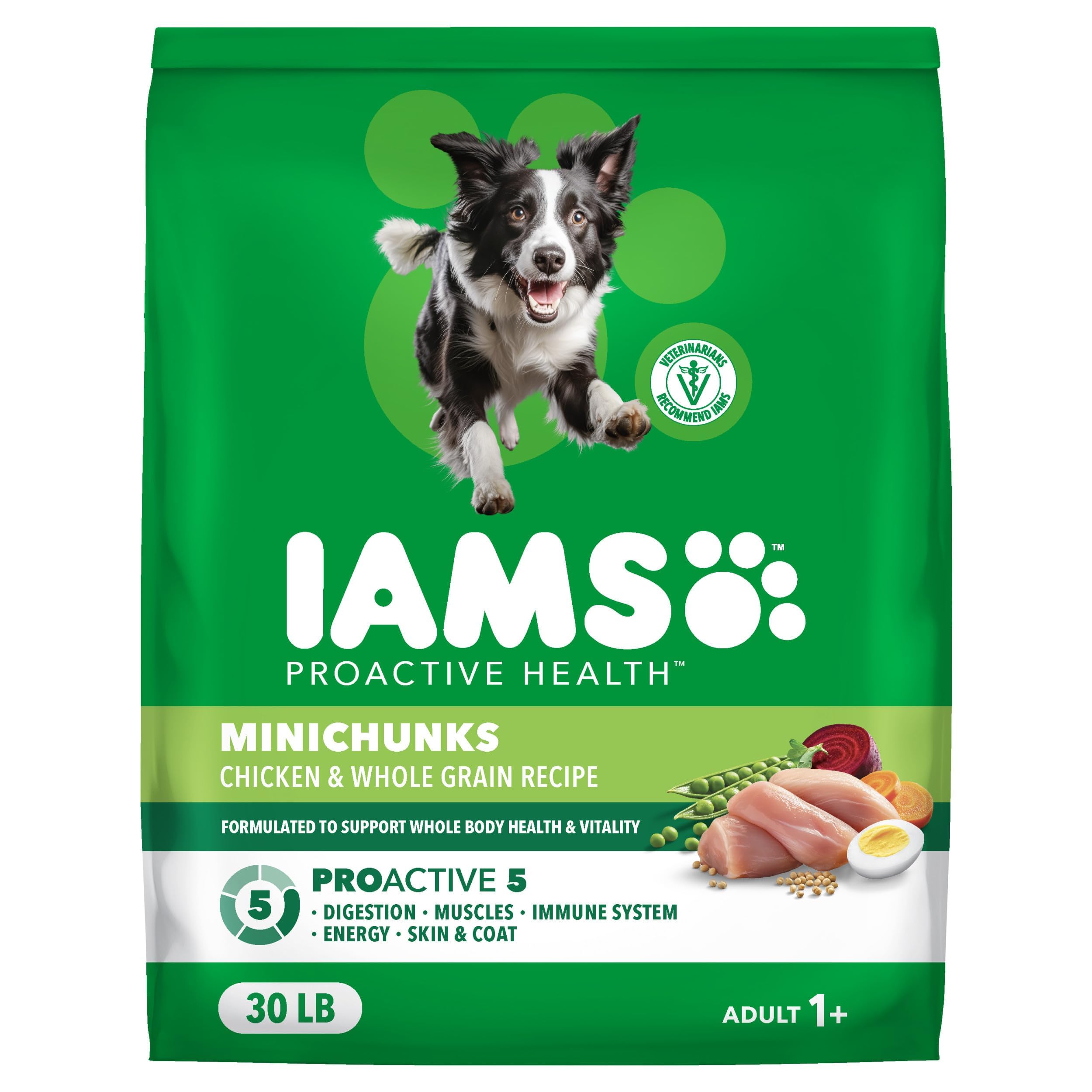 IAMS Proactive Health Adult Minichunks Dry Dog Food, Chicken, 30 lb | Real chick