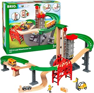 BRIO World Lift & Load Warehouse Set for Kids, Wooden Railway Play Set with Cargo Train and Forklift, Ages 3 Years and Up