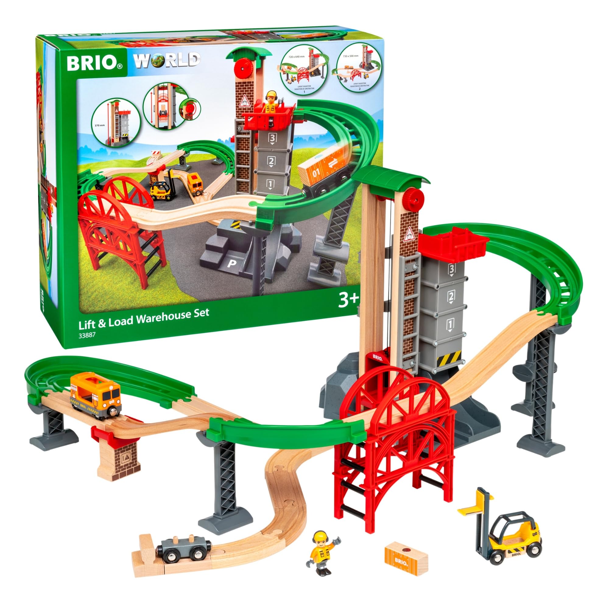 BRIO World Lift & Load Warehouse Set for Kids, Wooden Railway Play Set with Carg