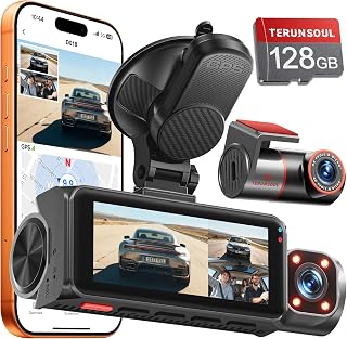 4K+4K+1080P 3 Channel Dash Cam, Free 128GB Card, AProX HD Night Vision | Dash Cam Front and Rear with Cabin, 5.8GHz WiFi6 - up to 20MB/s, App, GPS, G-Sensor, 24H Parking Mode, Support 512GB Max
