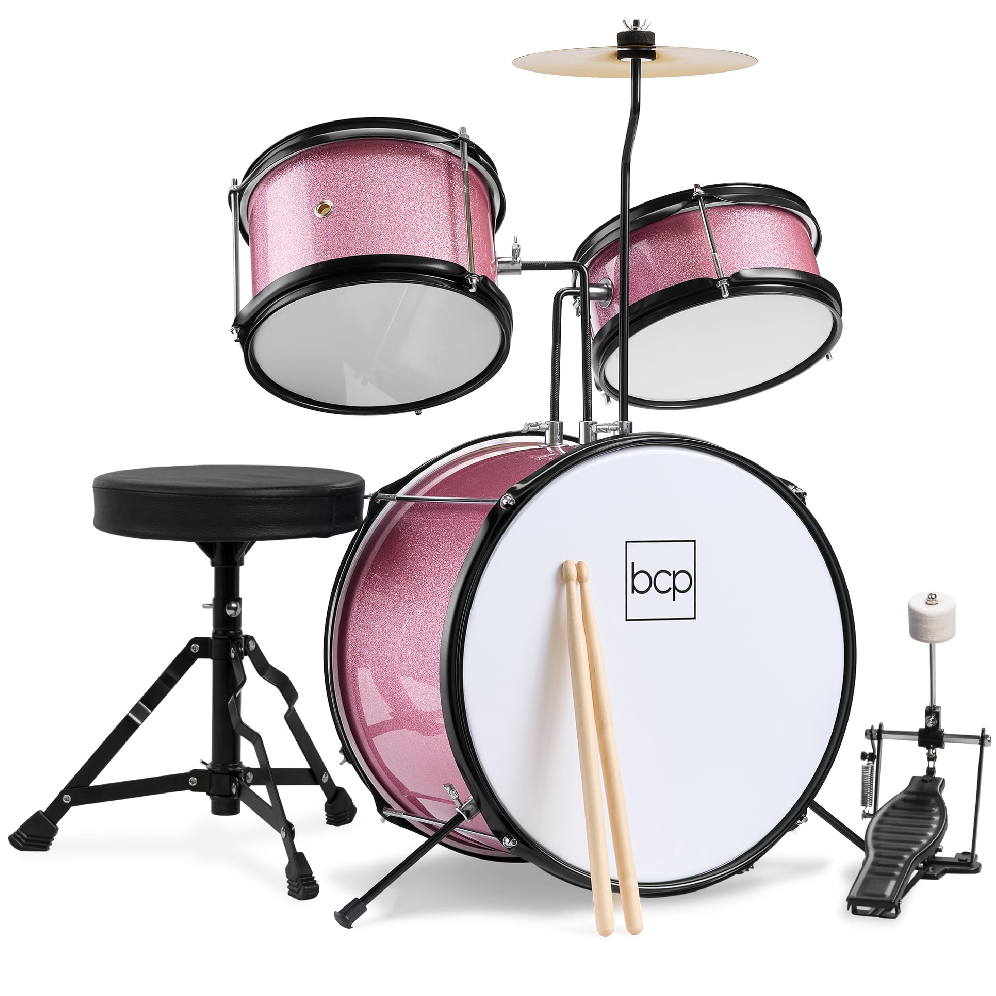 Best Choice Products 3-Piece Beginner Drum Set for Kids Juniors, w/Throne Stool,