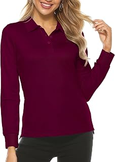MoFiz Women's Polo Shirt Long Sleeve Poloshirt Work Sports Shirt Golf Top with Buttons