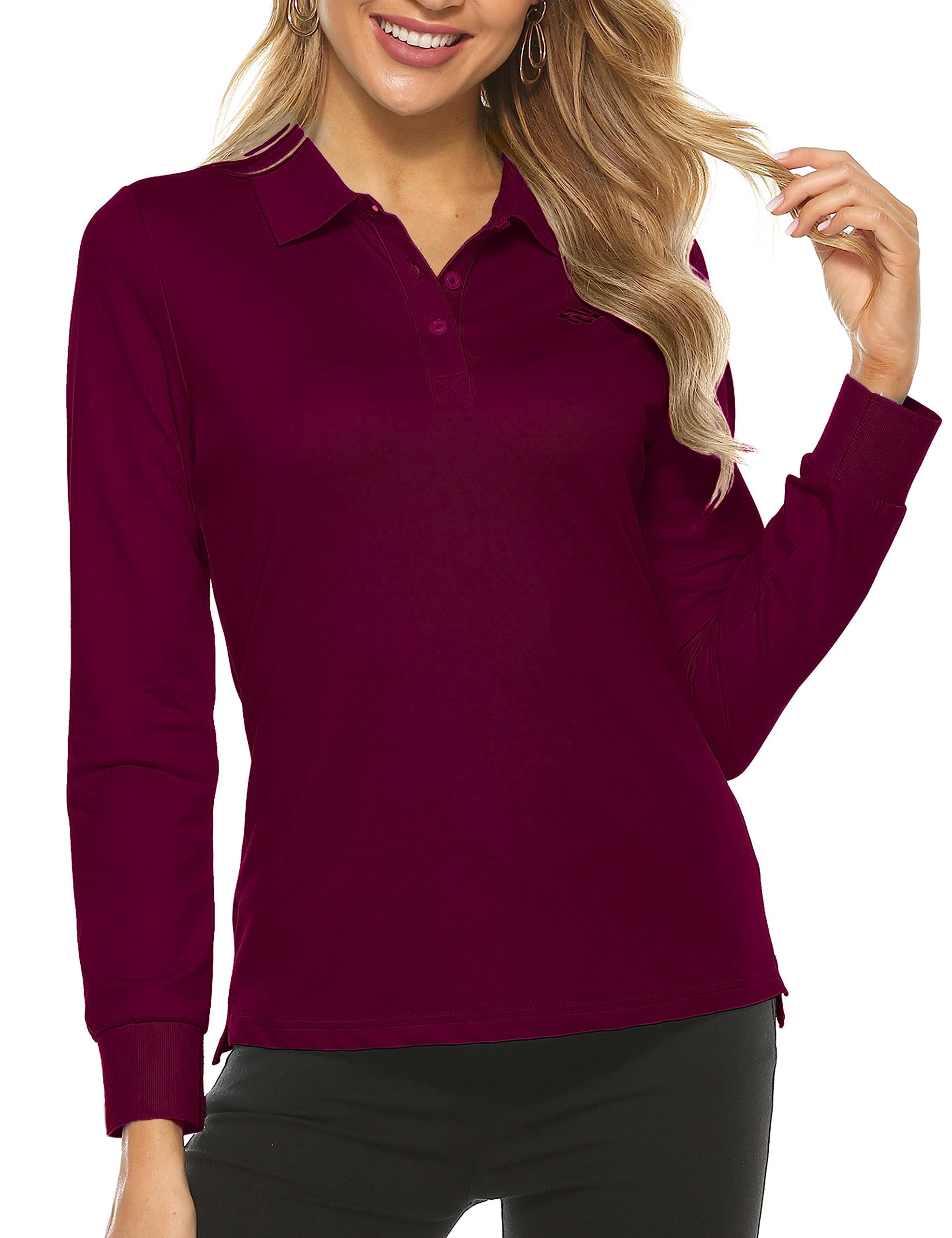 MoFiz Women's Polo Shirt Long Sleeve Poloshirt Work Sports Shirt Golf Top with B