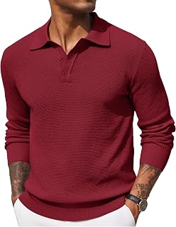 Coofandy Jersey de Manga Larga para Hombre, suéter de Punto Tipo Polo, suéter de Invierno, Casual, Color Liso, Ajuste Regular