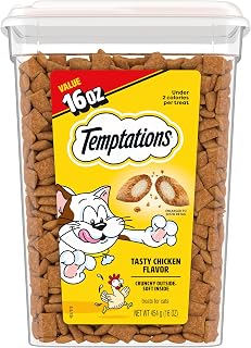 Temptations Classic Crunchy and Soft Cat Treats, Tasty Chicken, 16 oz | Under 2 calories per treat, crunchy outside & soft inside, resealable tub, 100% complete & balanced, snack, meal or topper