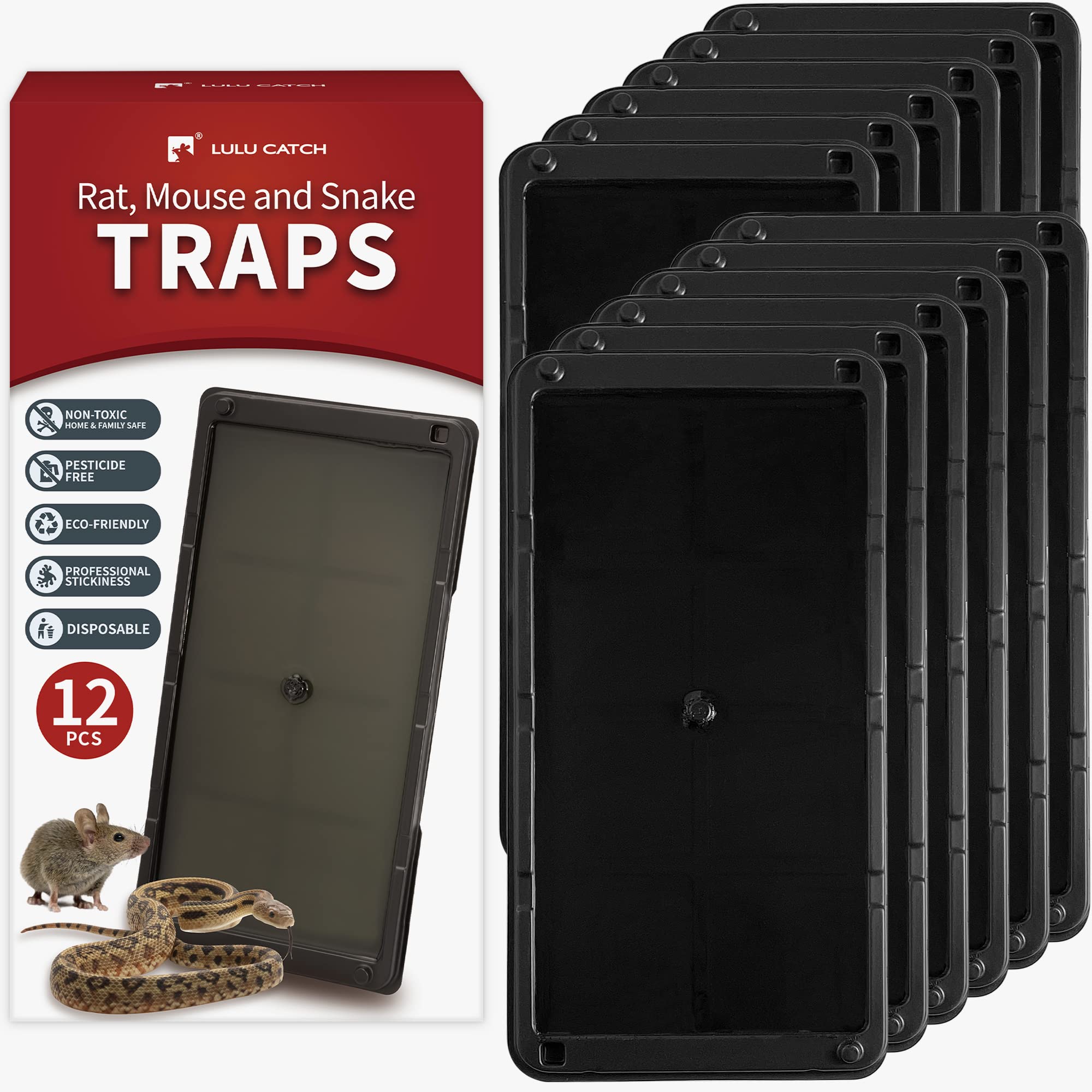 LULUCATCH Mouse Glue Traps 12 Pack, Larger & Heavier Plastic Sticky Glue Traps w