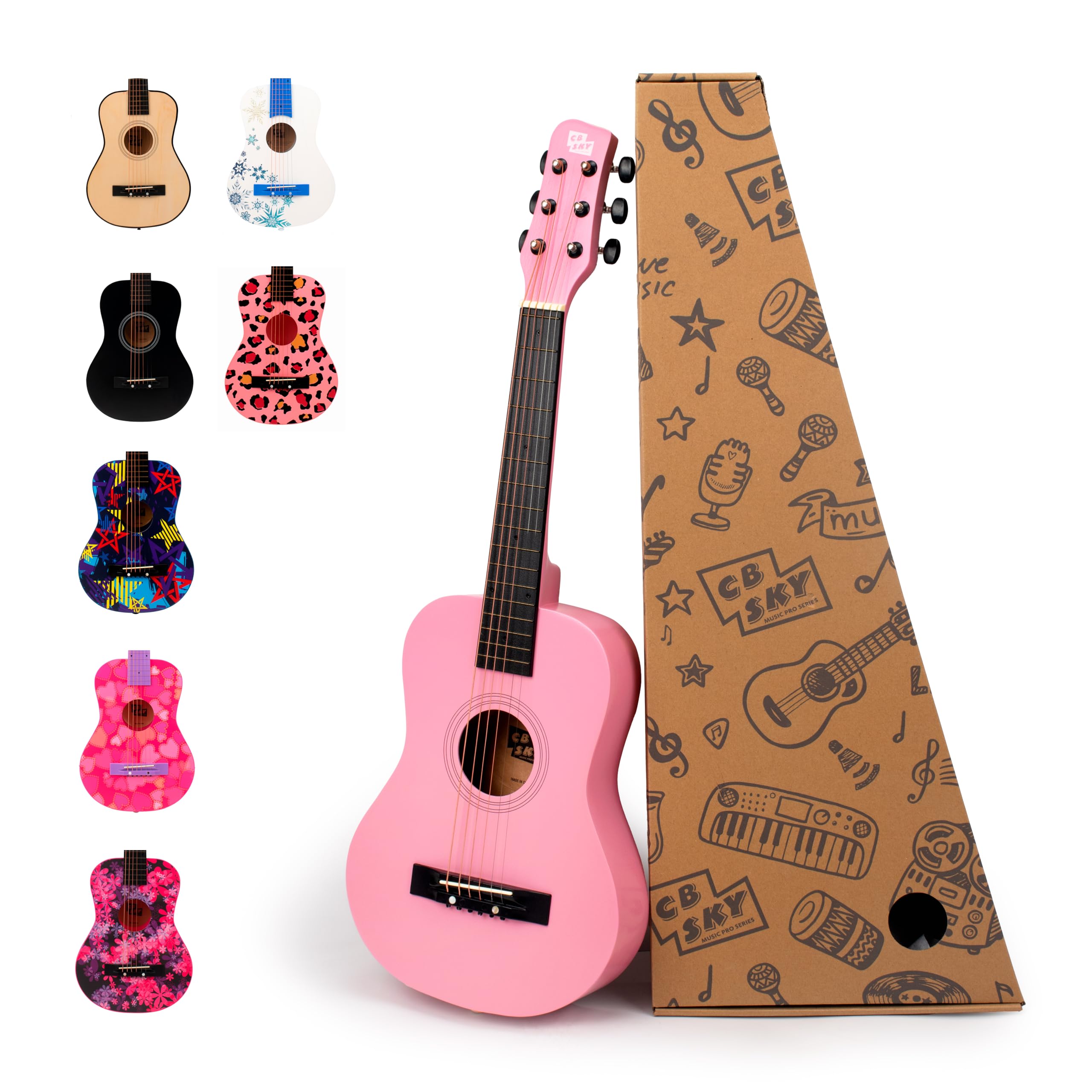 CB SKY 30 Inch Acoustic Guitar Pink Junior, Student Acoustic Guitar for Beginner