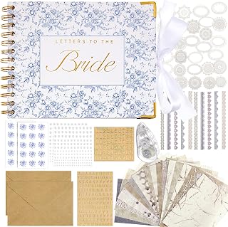 Humyoun Letters to Bride Scrapbook,8.5 X 7 Inch,Floral,Blue | Wedding Guest Book with Envelopes, Bridal Shower Bachelorette Memory , DIY Blank Scrapbook