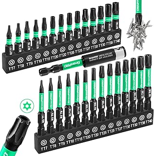 GRENPRO Torx Bit Set 29pcs(TT7-TT40), 1''&2'' S2 Steel Security Torx