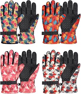 Hicarer 4 Pairs Kids Winter Gloves Waterproof Snow Gloves
