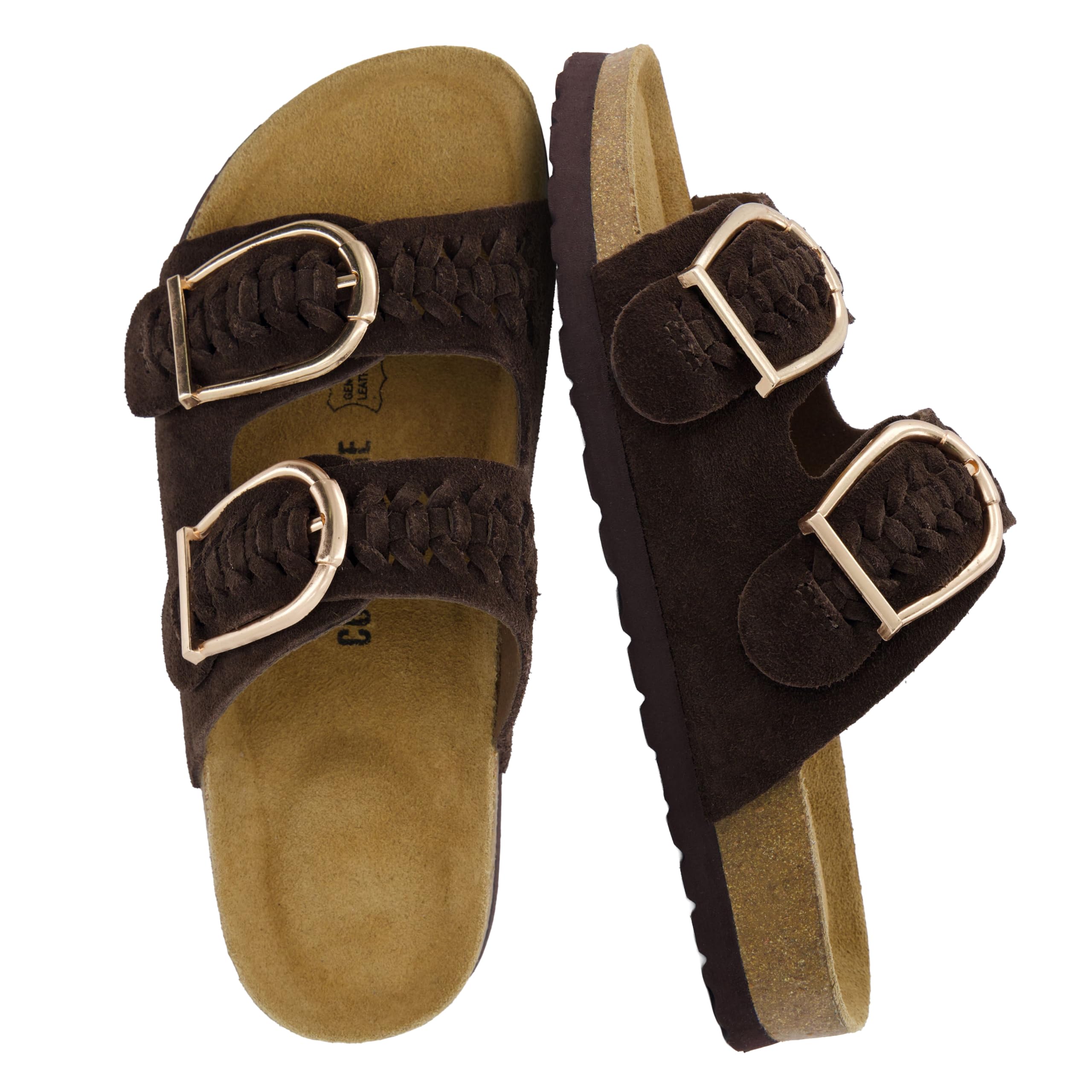 CUSHIONAIRE CASHEW Women's Suede Leather Sandals Braided Double Strap Big Buckle
