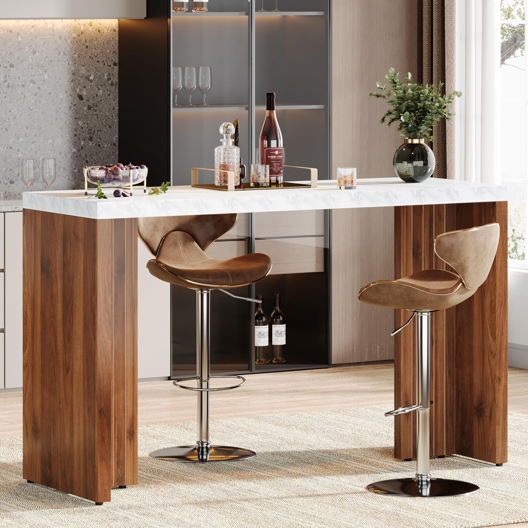 Tribesigns Home Bar Unit, 55.12-Inch Bar Table with a Faux Marble Finished Table