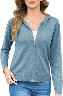 Aottori Cardigan Women Cardigan Knitted Zipper Hooded Long Sleeve Sweatshirt Elegant Lightweight Solid Casual Sweater Cardigan Coat