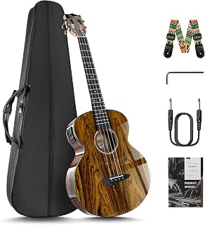 Caramel BEG95 Butterfly Bocote Glossy Baritone Acoustic & Electric Ukulele | 30-inch Handmade Professional Ukelele Kit with Accessories