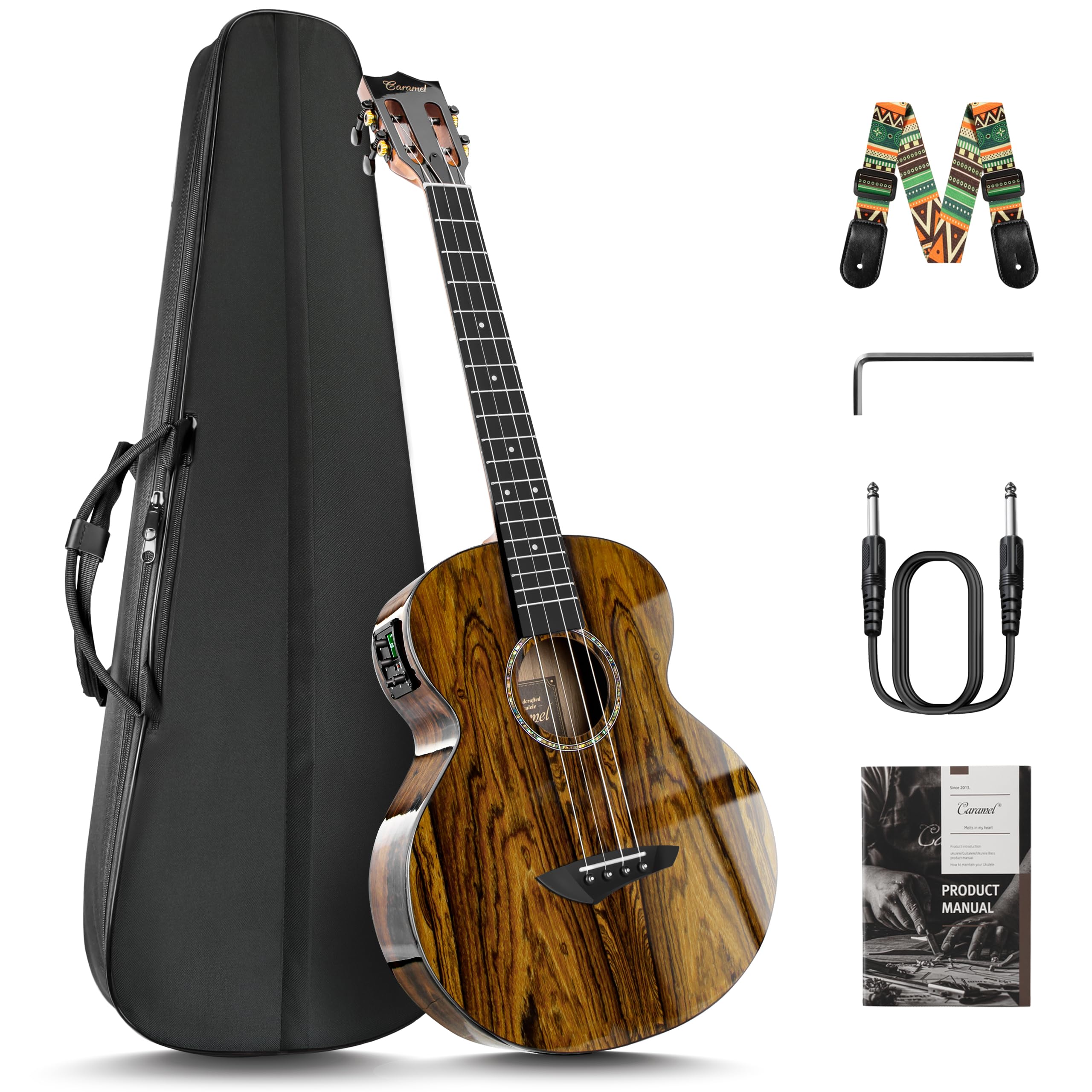 Caramel BEG95 Butterfly Bocote Glossy Baritone Acoustic & Electric Ukulele | 30-