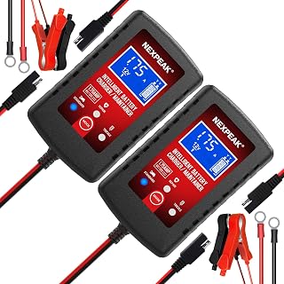 2-Pack 1.75A Car Battery Charger, 6V &12V Smart Battery Trickle Charger | Fully automatic 6V/12V Battery Charger, LCD screen monitors real-time status, Multi-protection for cars, boats, motorcycles