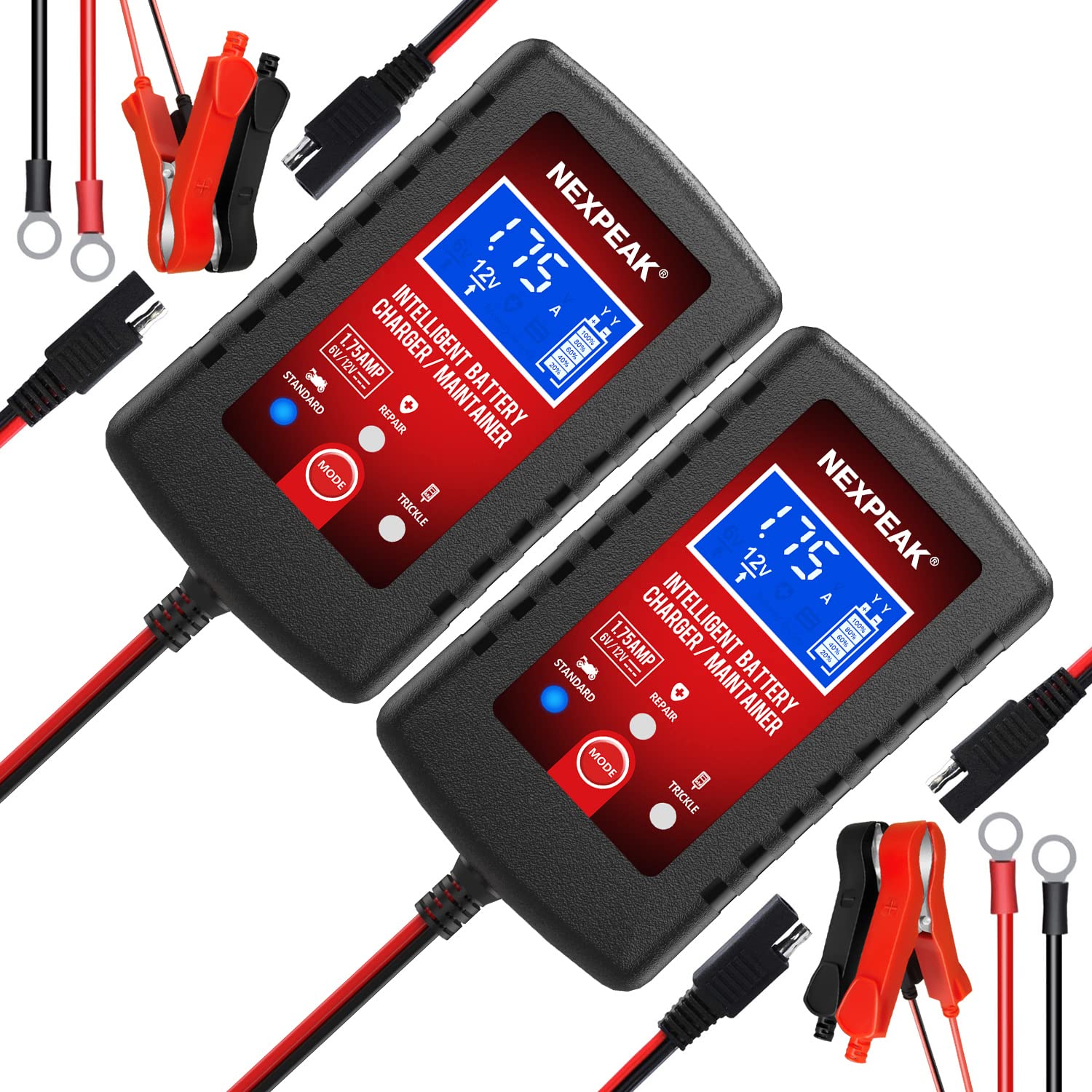 2-Pack 1.75A Car Battery Charger, 6V &12V Smart Battery Trickle Charger | Fully 