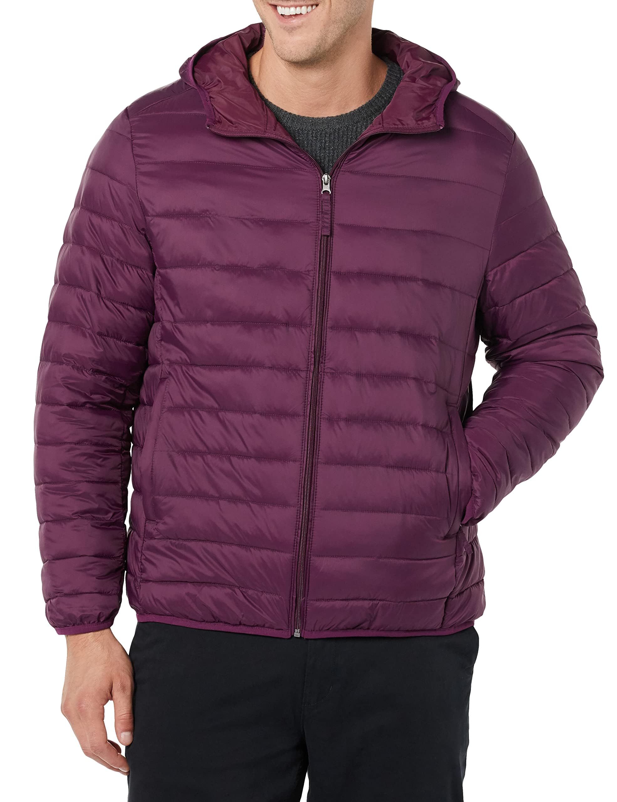 Amazon Essentials Men's Padded Jacket with Hood, Foldable, Lightweight and Rain 