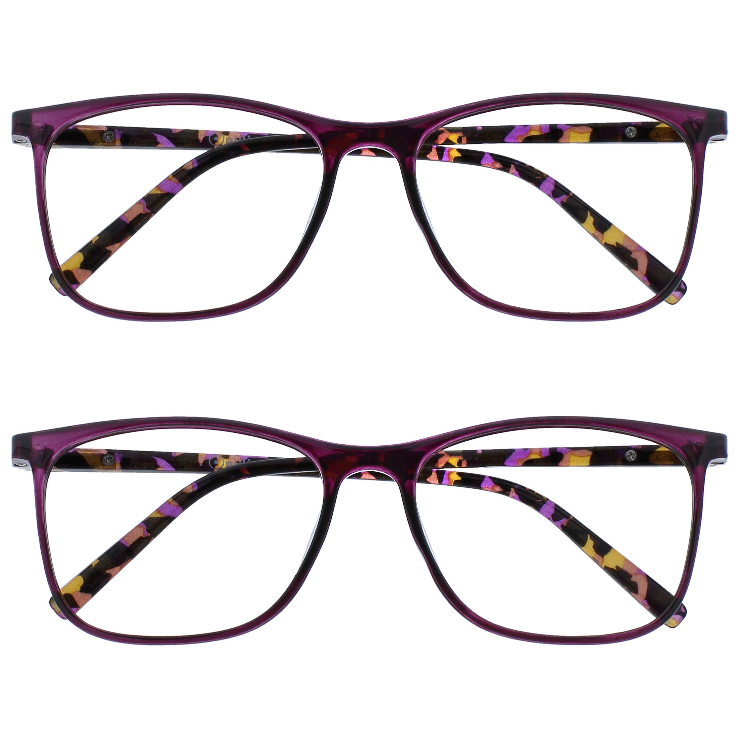 OPULIZE Arc 2 Pack Large Reading Glasses Black Brown Blue Purple Model Men Women