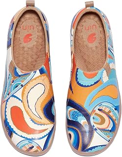 UIN Women's Leather Flat Shoes Walking Casual Microfiber Loafer Travel Painted Couple Fashion Slip On Shoe