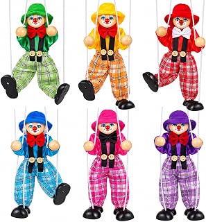Meooeck 6 Pack Wooden Marionette Puppets Pull String | Colorful Clown Marionette for Birthday Party Theater Puppetry, Pull String Control System, Wooden Craft Decorations Supplies