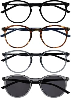 OPULIZE Met Pack 4 Reading Glasses With Sun Reader Large Round Black Brown Grey Men Women RRRS60-1277 +3.00