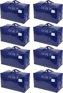 VENO Heavy Duty Moving Bags, Extra Large Foldable Storage Bags with Zippers and Handles, Waterproof Reusable Moving Boxes for Home, Office, Travel, Camping, Durable Eco-Friendly (Blue, 8 Pack)