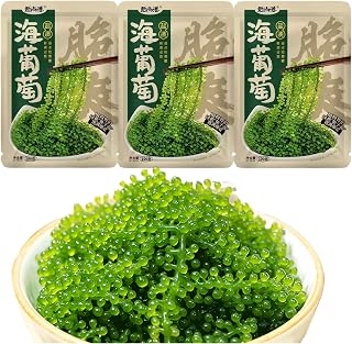 Salted Sea Grapes (Green Caviar) – 100g x 3 packs (dipping sauce included) | A crisp, crunchy sea vegetable perfect for salads, sushi, and various Asian-style dishes.