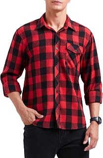 HISDERN Men's Long Sleeve Casual Plaid Flannel Shirt Checked Tartan Button Down Shirts for Men S-4XL
