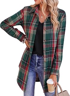 Zeagoo Flannel Shirts for Women Long Sleeve Plaid Button Down Shirts Mid Length Casual Oversized Work Fall Outfits