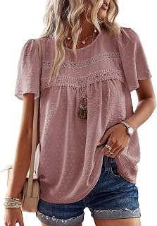 Falechay Womens Summer Tops Flowy Boho Dressy Casual Short Sleeve Shirts