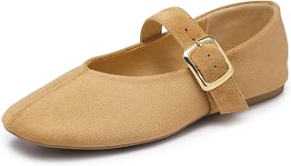 MaxMuxun Mary Jane Ballet Flats for Women Square Toe Adjustable Buckle