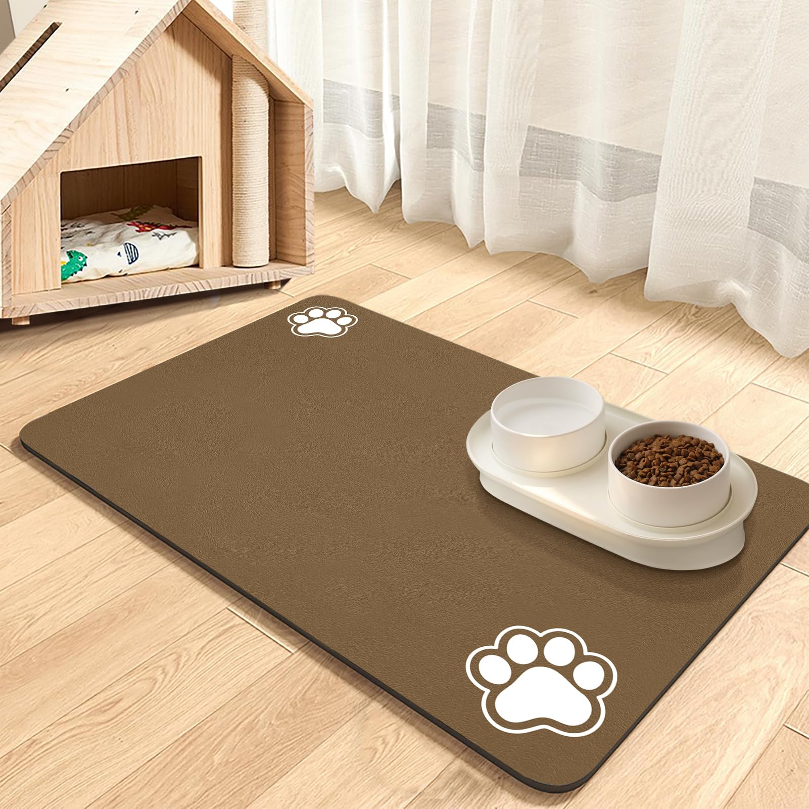 Pet Feeding Mat-Absorbent Pet Placemat for Food and Water Bowl, No Stains Quick 