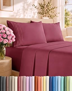 Cal King Size 4 Piece Sheet Set - Breathable & Cooling Sheets - Burgundy