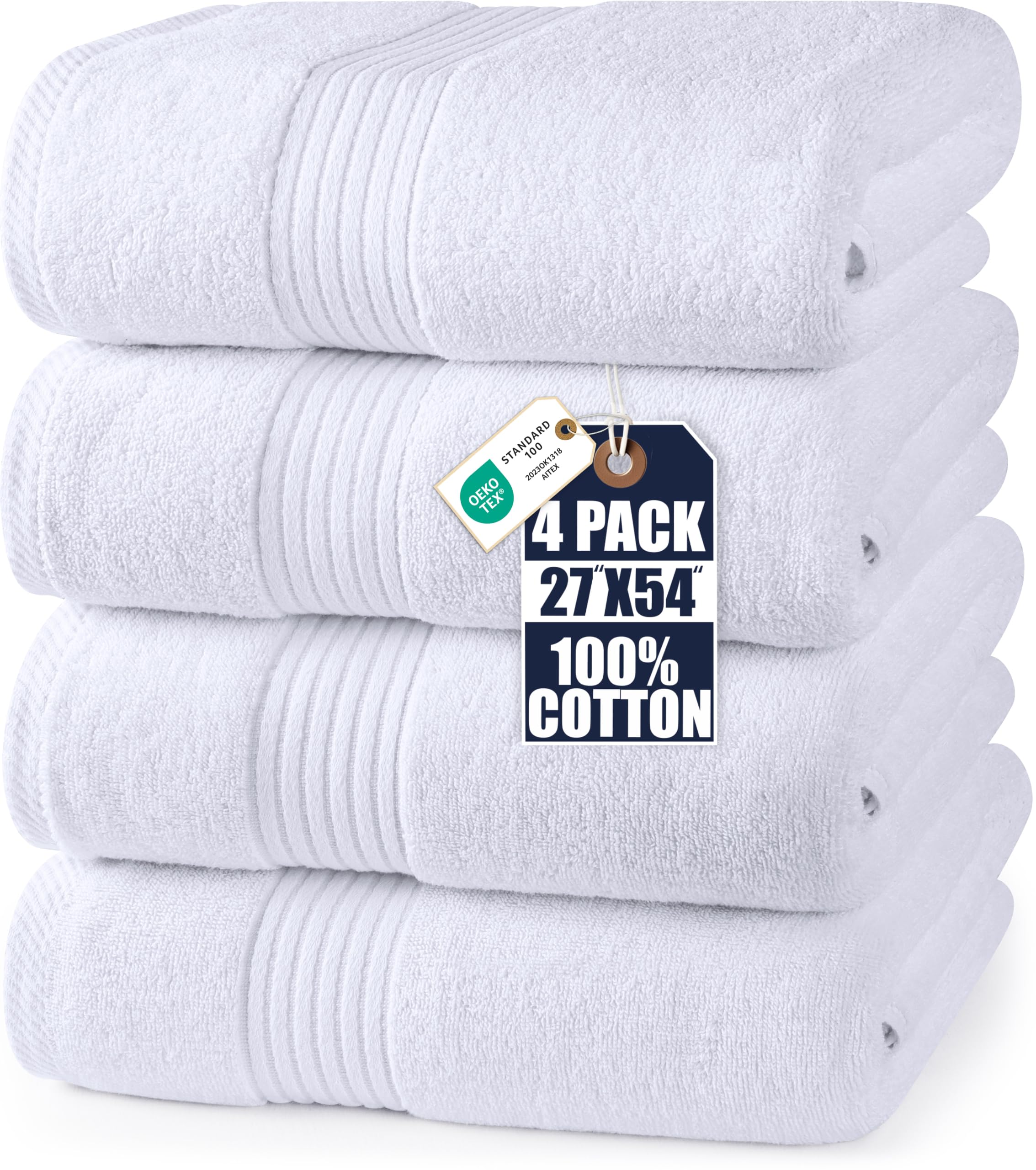 Utopia Towels - Bath Towel Set (4 Pieces, 69 x 137 cm) (White)