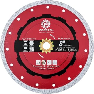 FOCSTOL Diamant Trennscheibe - 200mm Fliesentrennscheibe für Porzellan Keramikfliesen Marmor Granit Quarz Laube 25,4mm x 22,23mm x 15,875mm