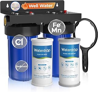 Waterdrop WHF21-FG 2-Stage Whole House Water Filter System, NSF/ANSI 372 | Reduce 96.4%Iron & 98.2%Manganese, Lead, Chlorine, Odor, 5-Stage Filtration, with Carbon and Sediment Filter, 1" Inlet/Outlet