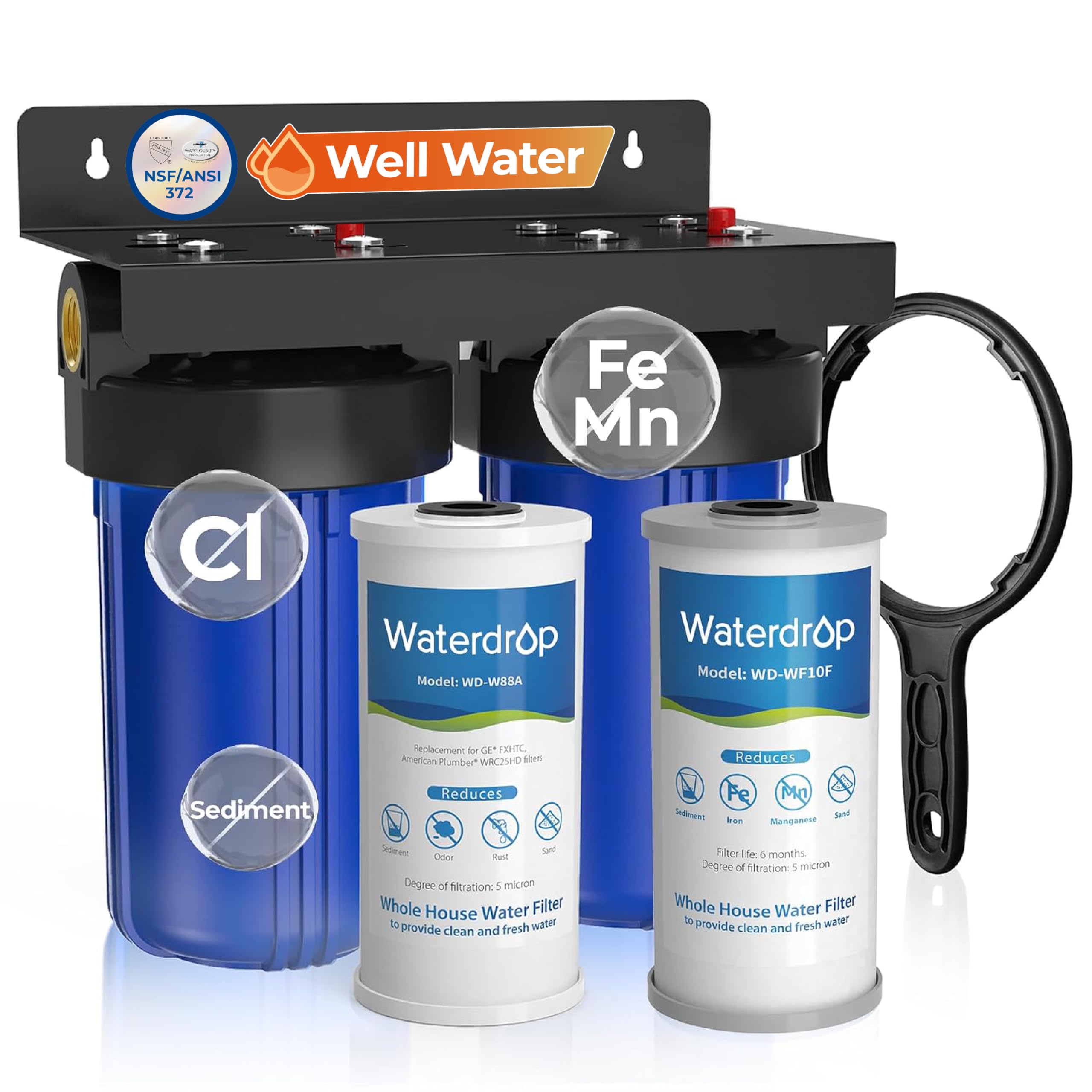 Waterdrop WHF21-FG 2-Stage Whole House Water Filter System, NSF/ANSI 372 | Reduc