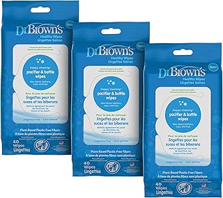 Dr. Brown's Healthy Wipes Pacifier and Bottle Wipes 40-Count, 3 Pack | Disposable Wipes Safely Clean Bottles and Pacifiers, Hypoallergenic for Sensitive Skin