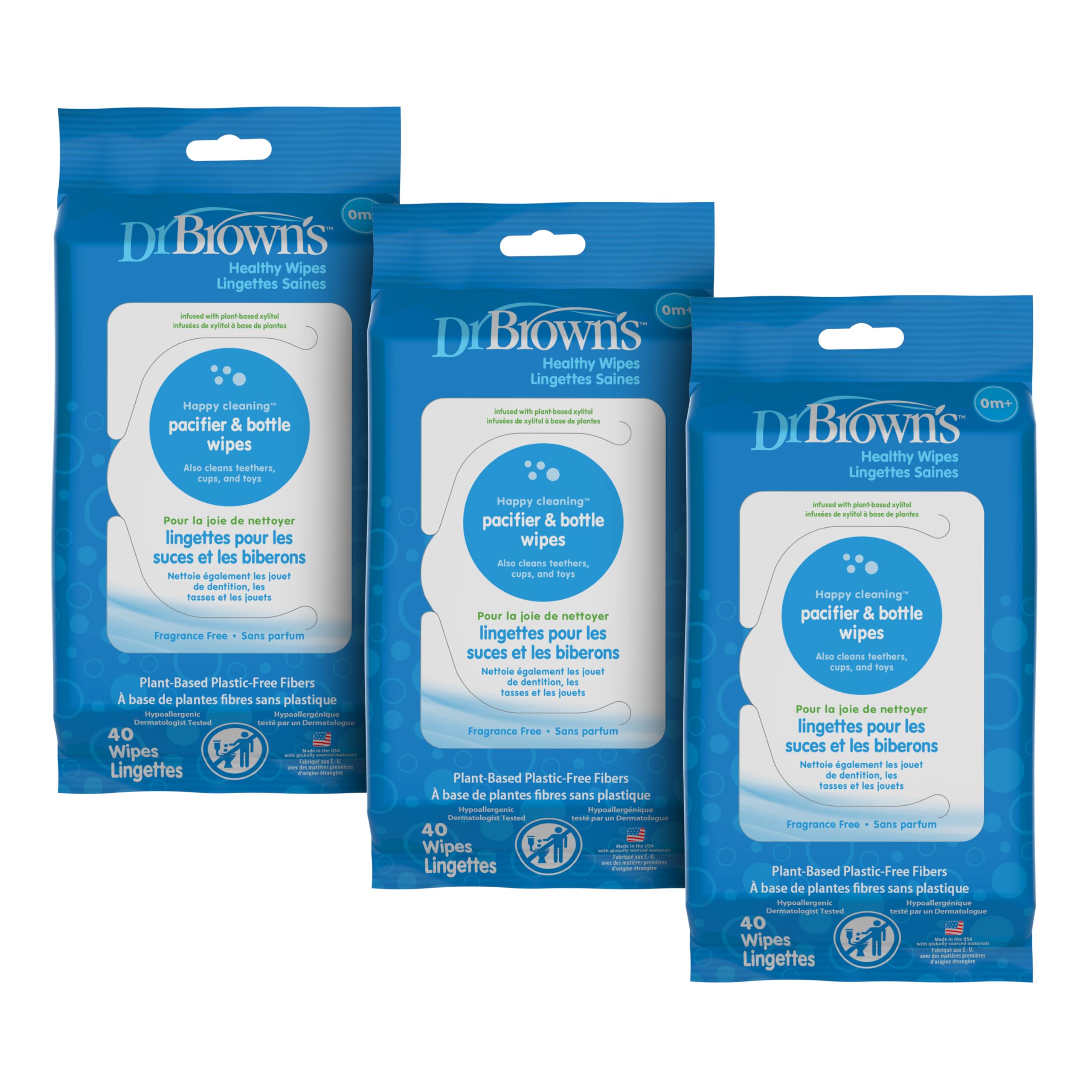 Dr. Brown's Healthy Wipes Pacifier and Bottle Wipes 40-Count, 3 Pack | Disposabl