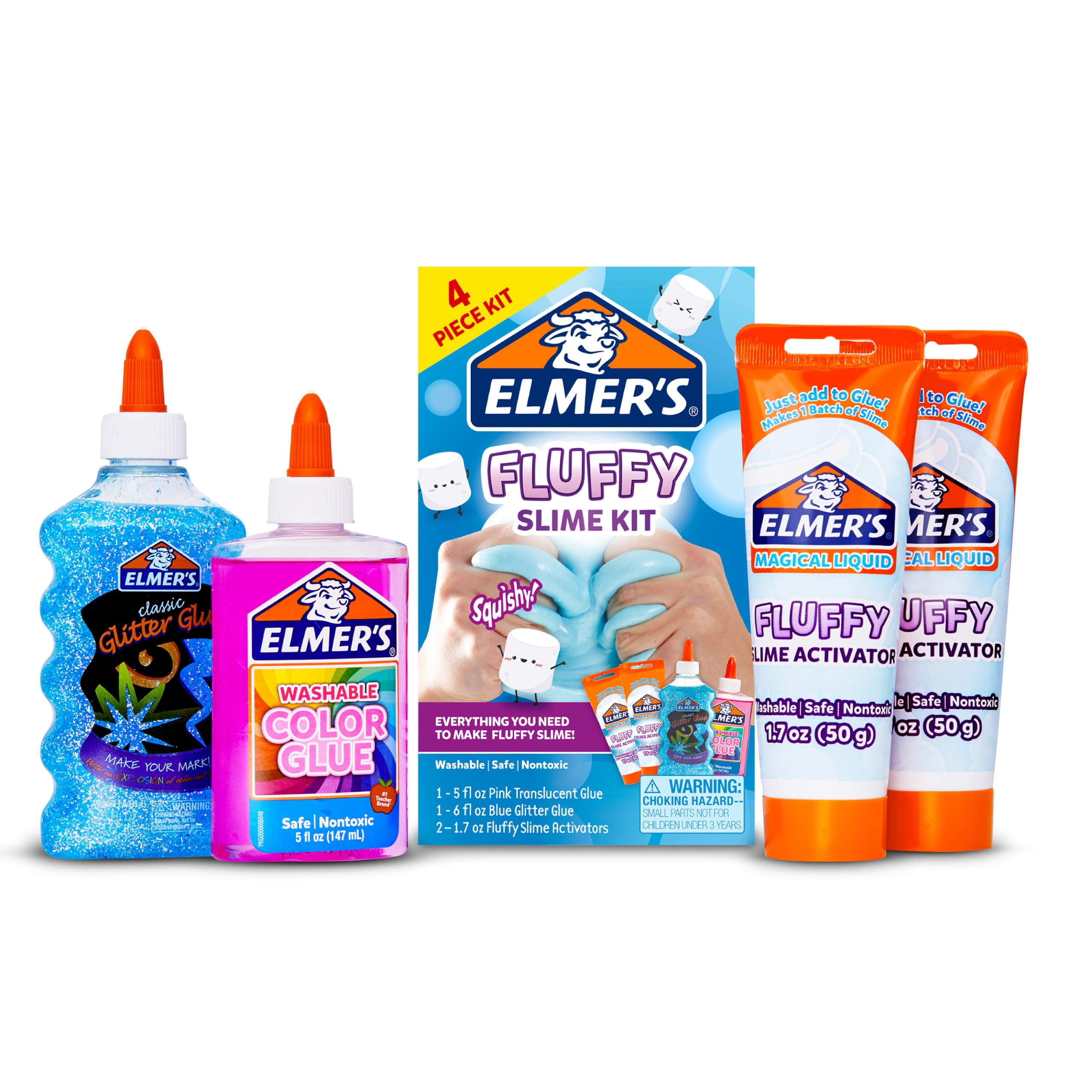 Elmer’s Fluffy Slime Kit, Includes Translucent Color Glue, Glitter Glue, Fluffy 