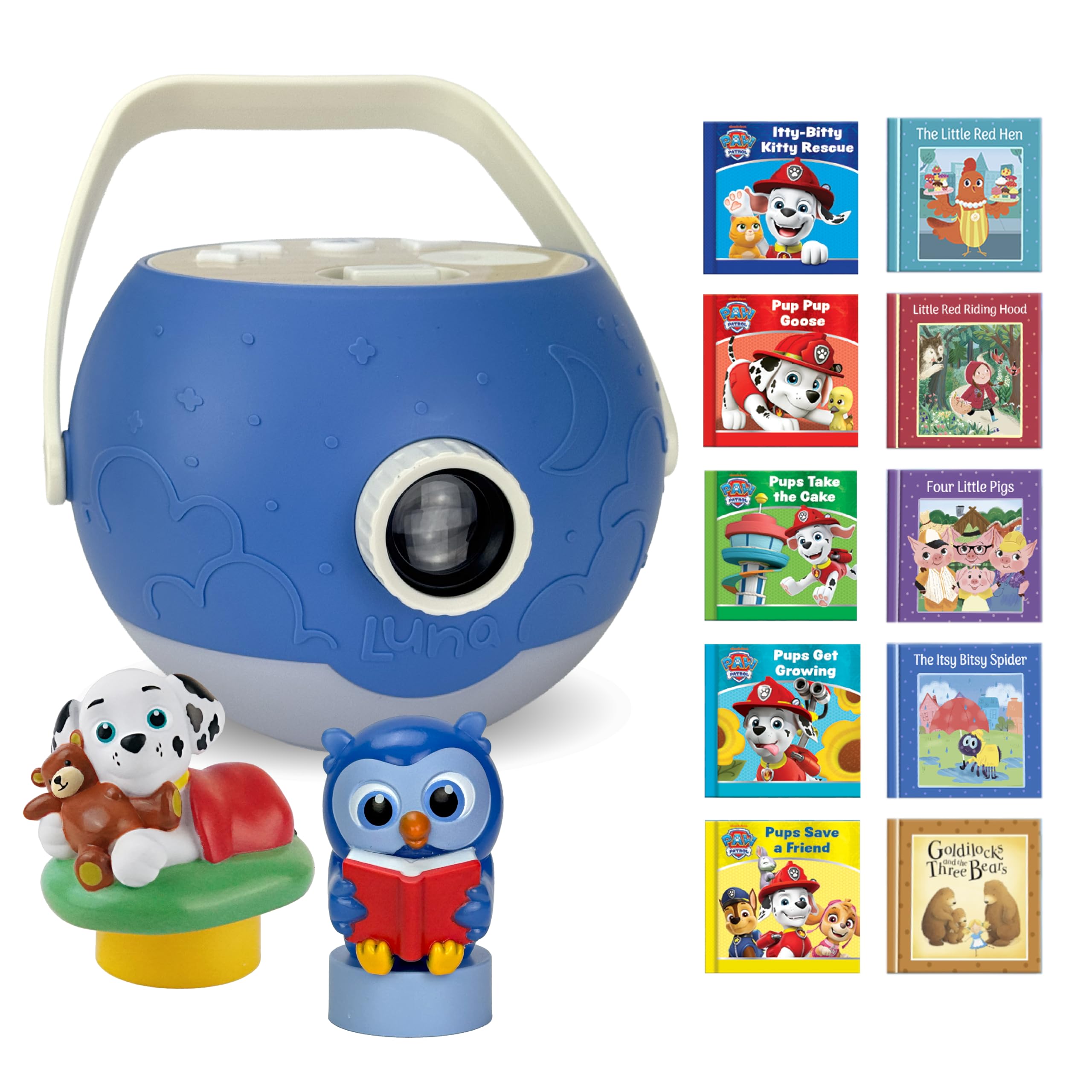 LUNA STORYTIME Kids Book Projector - 5 PAW Patrol Marshall & Fairytale Stories, 