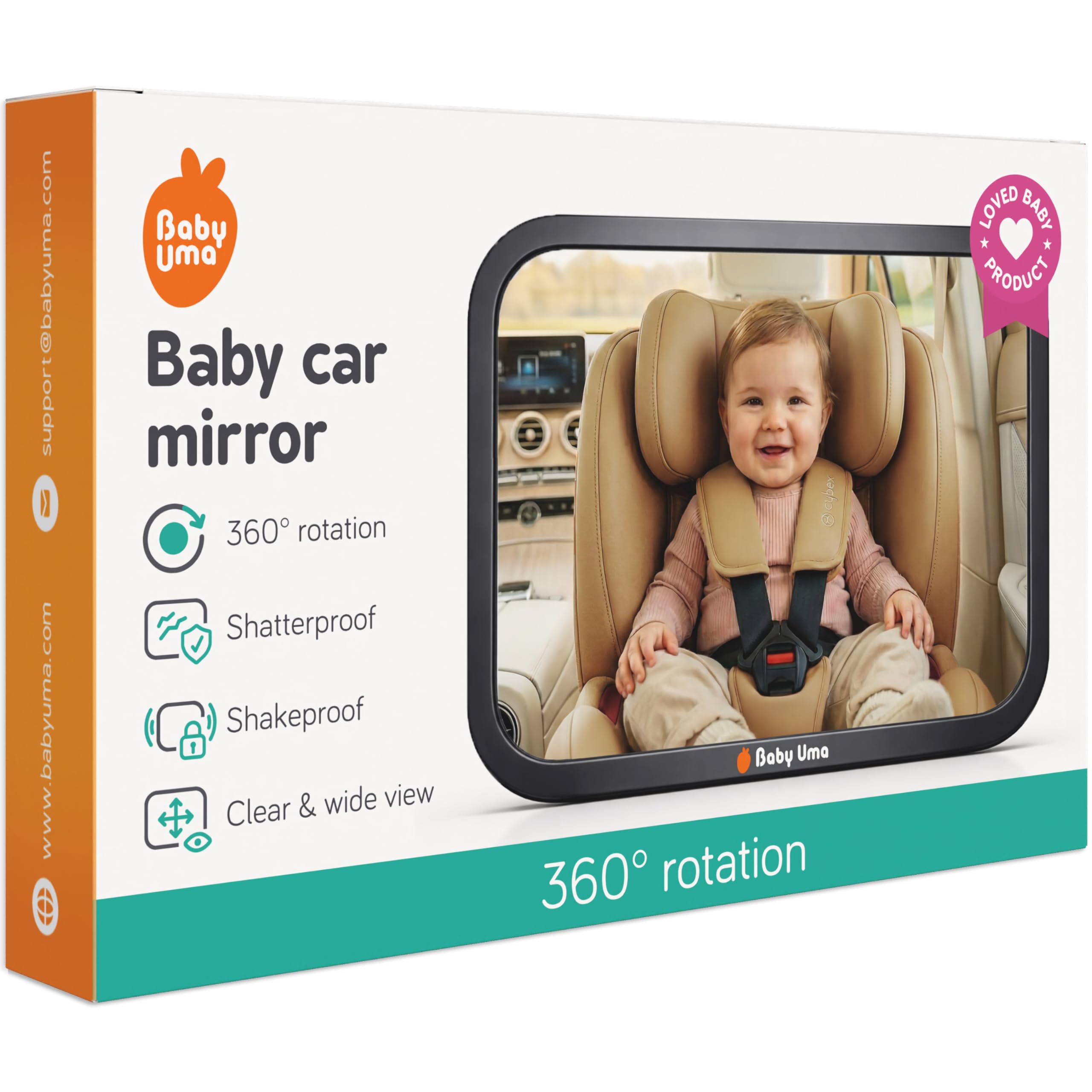 Baby Uma Baby Car Mirror for Back Seat – Shatterproof Rear View Mirror, Adjustab