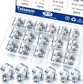 Tnisesm 32Pcs 1/4" 5/16" 3/8" Fuel Injection Gas Line Hose Clamps Clip Pipe Clamp Assortment Kit, Hoses Clamps Sleeving,for Automotive Diesel Petrol Pipe